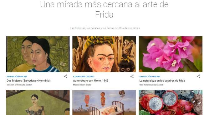 Así se ve la exposición 'Caras de Frida', de Google Arts & Culture, enla que pueden verse 800 imágenes de cartas, pinturas, dibujos, bocetos, fotos y videos.