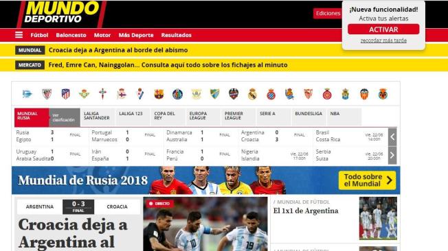 No existe optimismo para que Argentina pueda clasificar. En la página web del diario Mundo Deportivo así lo titularon.