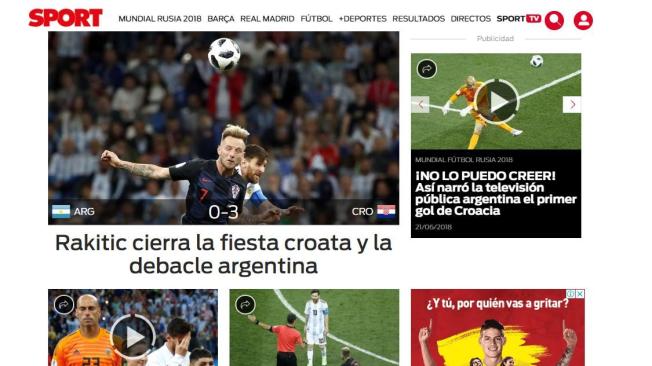 La revista digital Sport, de España, también dio a conocer su posición frente a la derrota. Argentina necesita ganarle a Nigeria en su próximo partido y esperar lo que pase el viernes y en el choque final entre Islandia y Croacia.