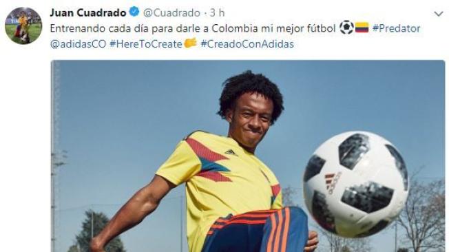 Juan Guillermo Cuadrado compartió en parte de su entrenamiento en Twitter.