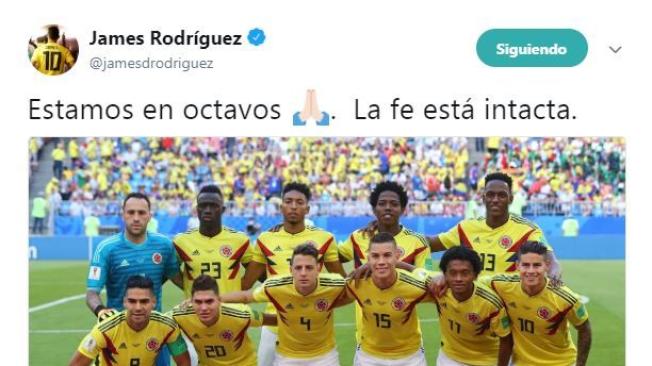"Estamos en octavos. La fe está intacta" tuiteó James Rodríguez.