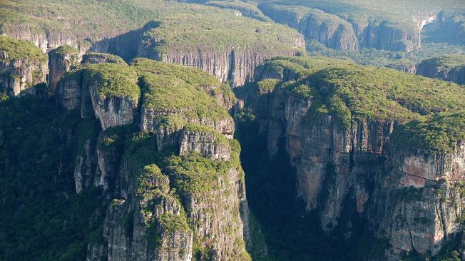 Fotografía del Parque Nacional Natural Serranía de Chiribiquete, el cual se destaca por sus características geológicas y por ser hogar de pueblos y especies autóctonas.