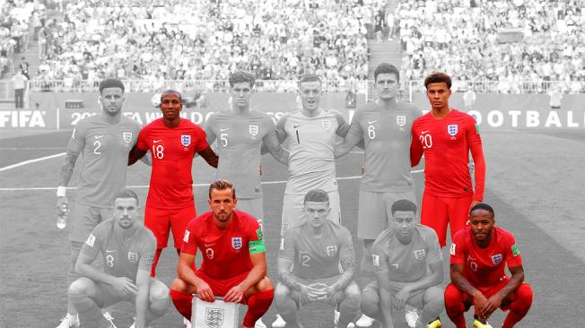 Del equipo inglés que jugó contra Suecia en los cuartos de final de la Copa Mundial, cuatro jugadores son hijos de al menos un padre inmigrante: (atrás, de izquierda a derecha): Ashley Young (Jamaica) y Dele Alli (Nigeria); (adelante) Harry Kane (Irlanda) y Raheem Sterling (Jamaica)