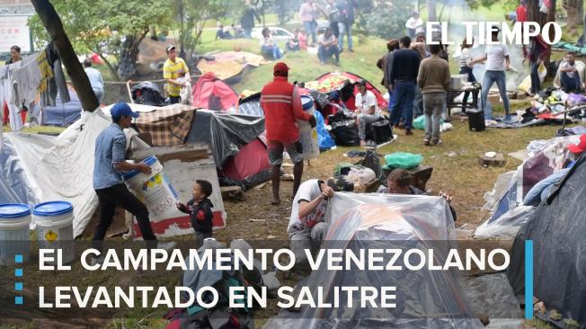 El campamento de venezolanos que fue levantado en Salitre de Bogotá