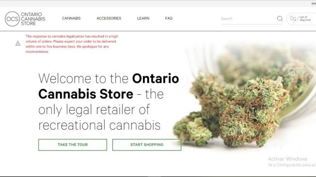 Página de comercialización de marihuana en Canadá