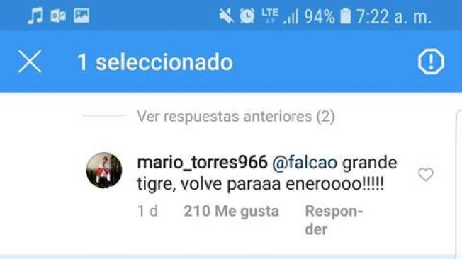 Respuesta de Falcao a hincha en Instagram
