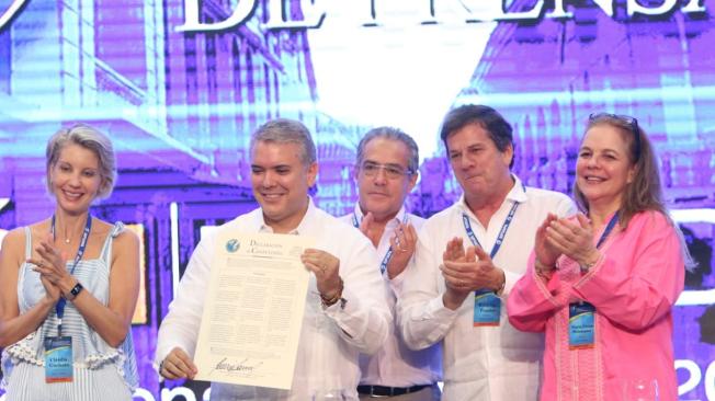 El presidente Iván Duque habló durante la instalación de la reunión de la SIP, en Cartagena.