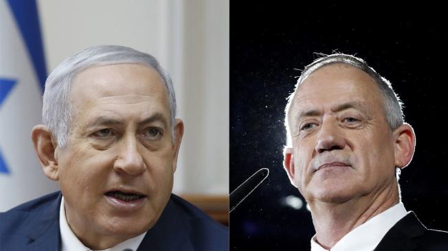 photo shows Benjamin Netanyahu (L) attends the weekly cabinet meeting at his office in Jerusalem, 16 December 2018, (issued 07 April 2019) and Benny Gantz, former Israeli army chief of staff and candidate for prime minister of the Blue and White Israeli centrist political party speaking during an election campaign in Tel Aviv, Israel, 19 February 2019 (issued 07 April 2019). According to media reports polls predicting a tight result between Netanyahu and Gantz. Israel will go to the polls on 09 April 2019. (Elecciones, Estados Unidos, Jerusalén) EFE/EPA/ABIR SULTAN
Byline:
ABIR SULTAN
Credit:
EFE