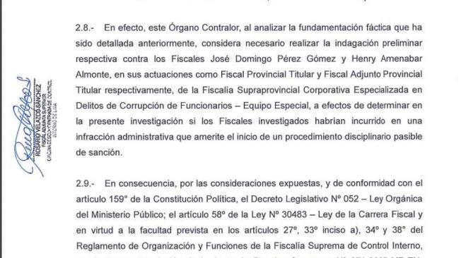Resolución de la a fiscal adjunta superior Rosario Velazco Sánchez.