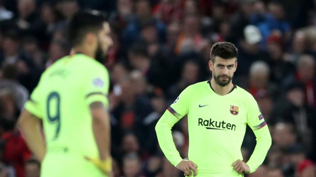 La reacción de los jugadores del Barcelona frente al cuarto gol del Liverpool,