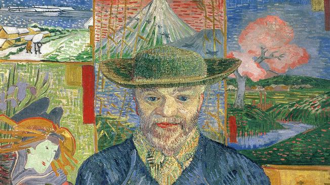 Autorretrato de Van Gogh con elementos inspirados en las composiciones japonesas.
