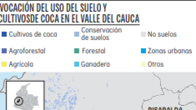 Este es uno de los mapas que maneja el Ministeriode Justicia sobre cultivos de coca en el Valle.