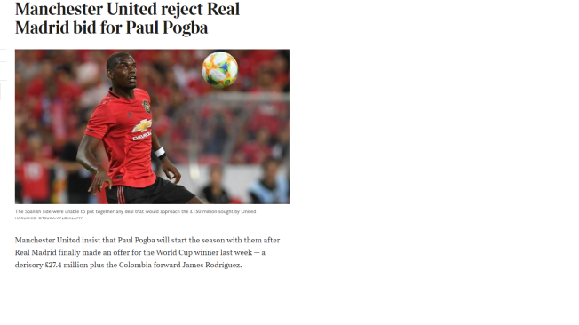 The Times publicó que Manchester United rechazó oferta del Real Madrid que incluía a James.