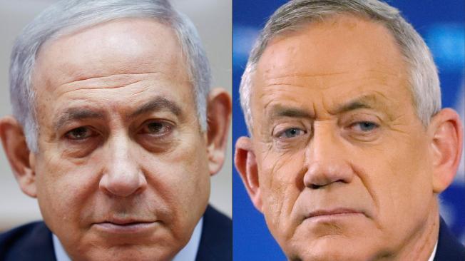 Primer ministro israelí Benjamin Netanyahu (i) y el general israelí retirado Benny Gantz (d).