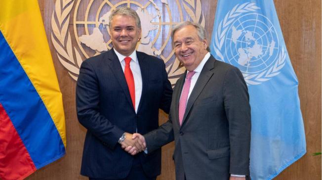 El presidente Iván Duque se reunió este jueves con el secretario de la ONU, Antonio Guterres, a quien le entregó formalmente el dossier sobre Venezuela.
