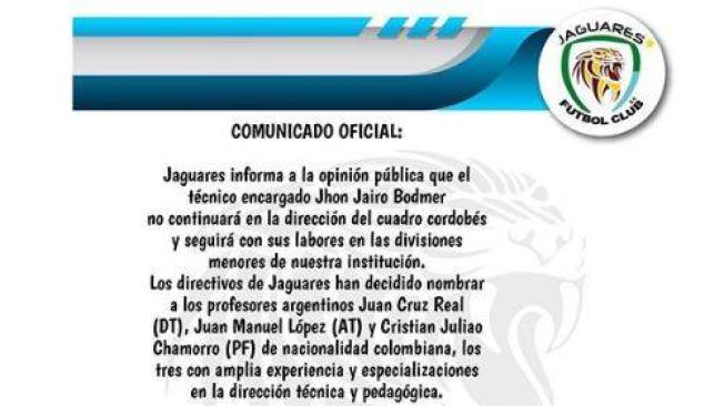 Comunicación oficial de Jaguares.