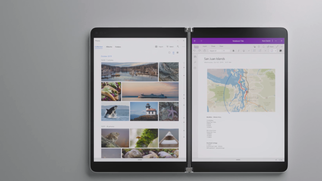 Las pantallas del nuevo Surface Neo pueden deslizar documentos y páginas de un lado a otro.