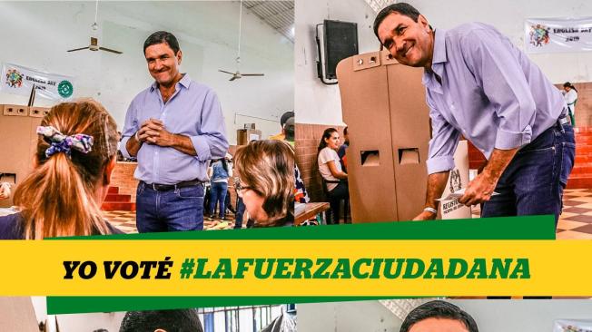 Poco antes de las 10:30 a. m., Juan Carlos Cárdenas, candidato a la Alcaldía, deposita su voto y le dice a la ciudadnía que con el voto hoy se tiene la oportunidad de "jubilar para siempre la corrupción en Bucaramanga".
