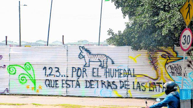 Ambientalistas y vecinos de este ecosistema han hecho grafitis sobre las latas que forman un muro alrededor de El Burrito.
