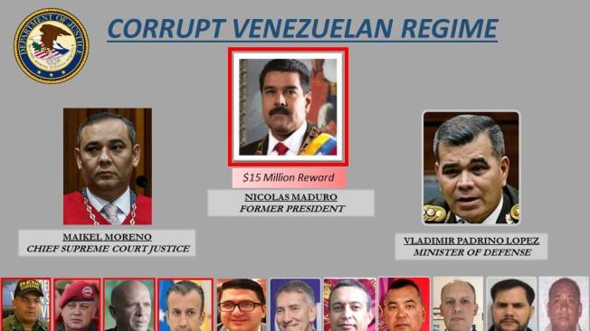 Este es el cartel que expidió el Departamento de Justicia de Estados Unidos donde se acusa a Maduro y a su círculo más cercano.
