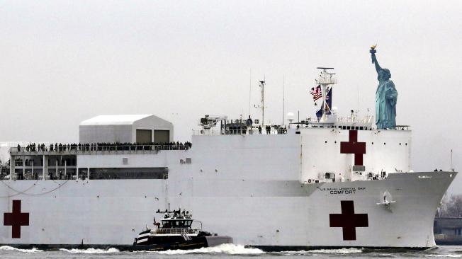 Además del buque, la ciudad instala hospitales de campaña para atender a enfermos por covid-19.