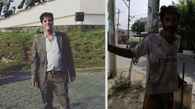 El antes y el después del docente que ahora deambula por las calles de Santa Marta.