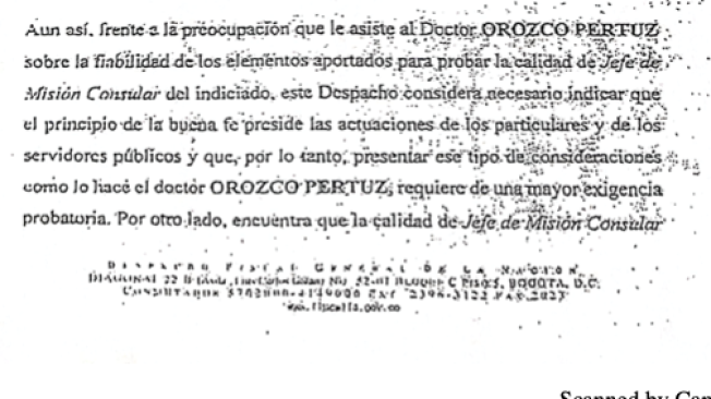 Facsímil de la Fiscalía reconociendo el fuero del Luis Fernando Acosta Osía.