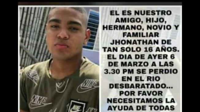 Jhonatan Hurtado, desaparecido en el río Desbarato en Florida (Valle).