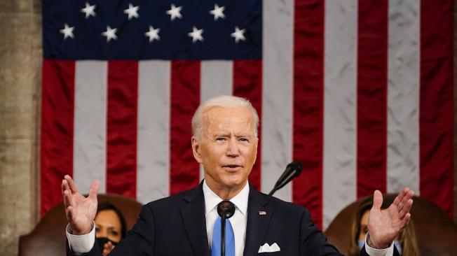 El presidente de EE. UU., Joe Biden, durante su primer discurso ante el Congreso.