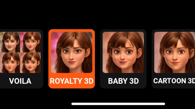 'Voila', 'Royalty 3D', 'Baby 3D' y 'Cartoon 3D' son algunas de las opcions de animación.