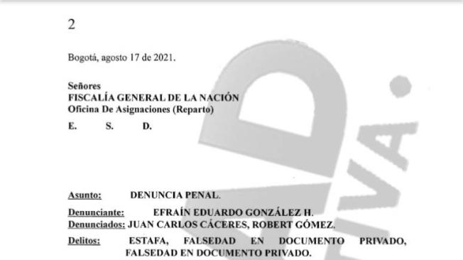 Esta es la denuncia que Efraín González dice que instaurará contra su socio, Juan Carlos Cáceres, y contra Robert Gómez.