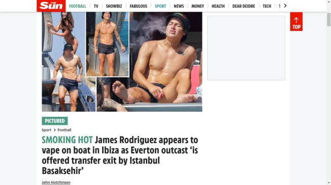 The Sun publica fotos de James Rodríguez vapeando en una fiesta en Ibiza.