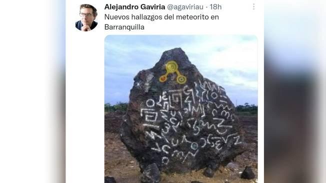 El tuit de Alejandro Gaviria sobre 'meteorito' en Barranquilla.