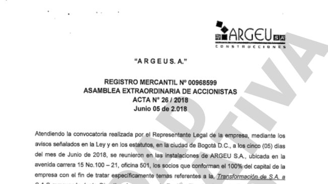 Este es el registro mercantil, donde aparecen los familiares de Jorge Molina como accionistas de ARGEU S.A.