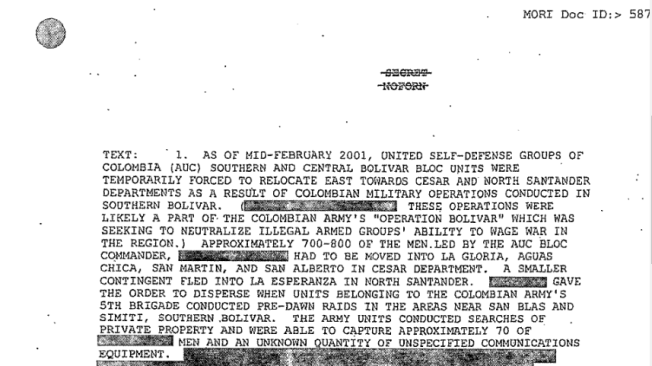 Informe desclasificado 2001 - BCB y Ejército colombiano.
