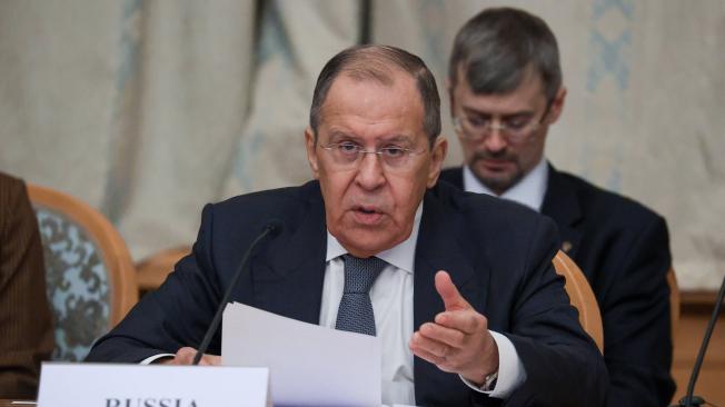 El Ministro de Relaciones Exteriores de Rusia, Sergey Lavrov, hablando durante la tercera sesión de consultas sobre Afganistán en Moscú, Rusia, el 20 de octubre de 2021