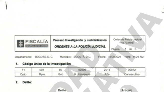 Esta es la orden de la Fiscalía, donde se detalla el proceso de investigación contra los directivos de la Federación Colombiana de Fútbol.