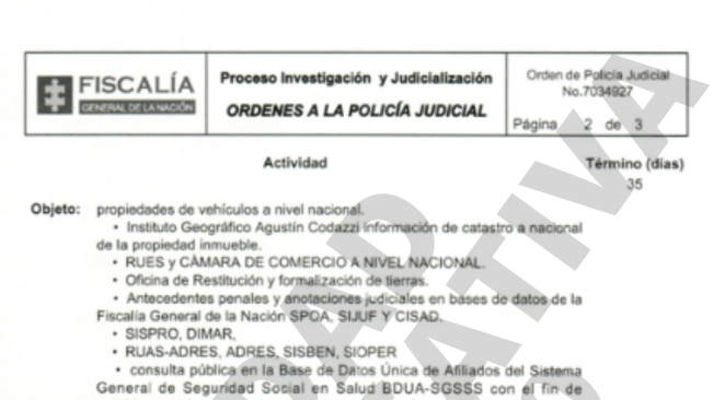 Esta es la orden de la Fiscalía, donde se detallan las entidades en las que serán investigados los directivos de la Federación Colombiana de Fútbol.