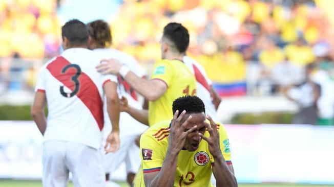 Yerry Mina.
Perú ganó el encuentro 1-0 contra la selección Colombia, por el clasificatorio al mundial de Qatar 2022. 28 de enero 2022.