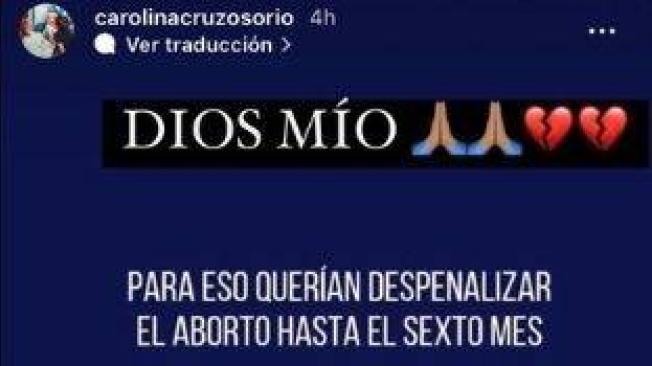 Publicación de Carolina Cruz sobre el aborto.