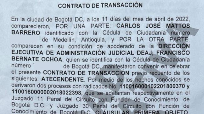 Este es el contrato de transacción suscrito por Carlos Mattos.