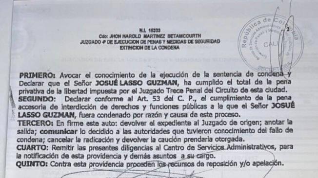 Este es el documento donde consta que Lasso Guzmán ya pagó la condena.
