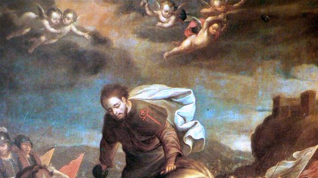 Santiago, patrono de España de Gregorio Vásquez de Arce y Ceballo retrata una particular escena de ángeles lanzando rocas desde el cielo que algunos interpretan como asteroides.