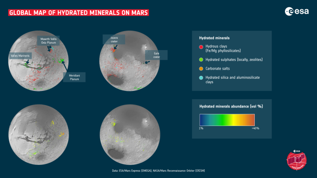 Mapa global de minerales hidratados en Marte