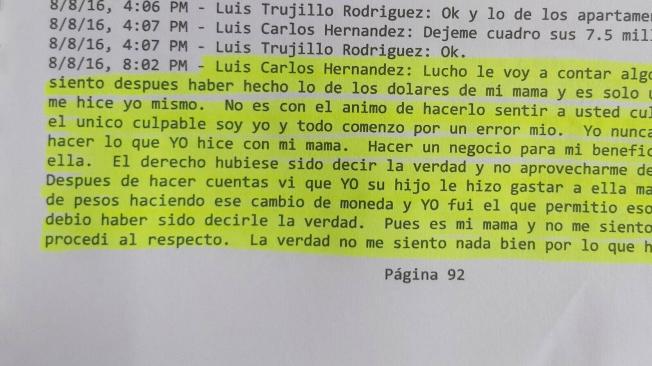 Estos son algunos apartes de los chats entre Luis Carlos Hernández y Luis Andelfo Trujillo.