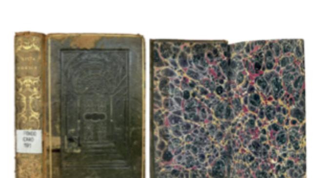 Detalle de antiguas encuadernaciones de libros de la Biblioteca Nacional de Colombia.