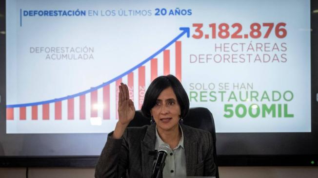 La ministra de Ambiente, Susana Muhamad, durante la presentación de las cifras de deforestación.