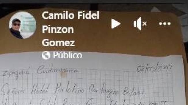 Carta de Camilo Pinzón pidiendo el registro de un hotel.