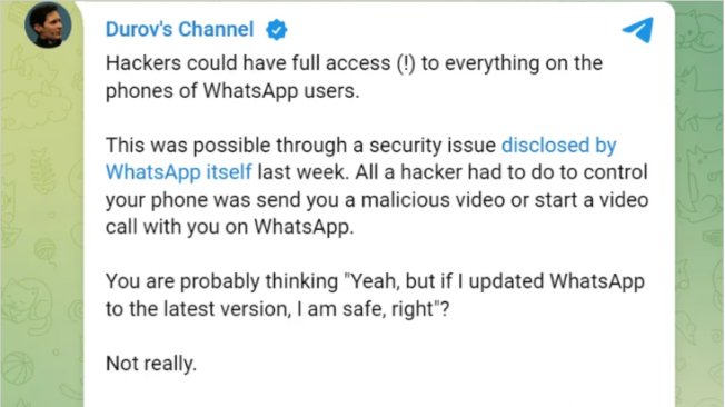 El duro mensaje del fundador de Telegram contra WhatsApp.