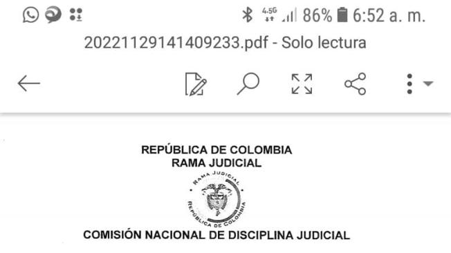 Este es el documento en el que se confirma la sanción al abogado Diego Cadena, proferida el 14 de enero de 2022.